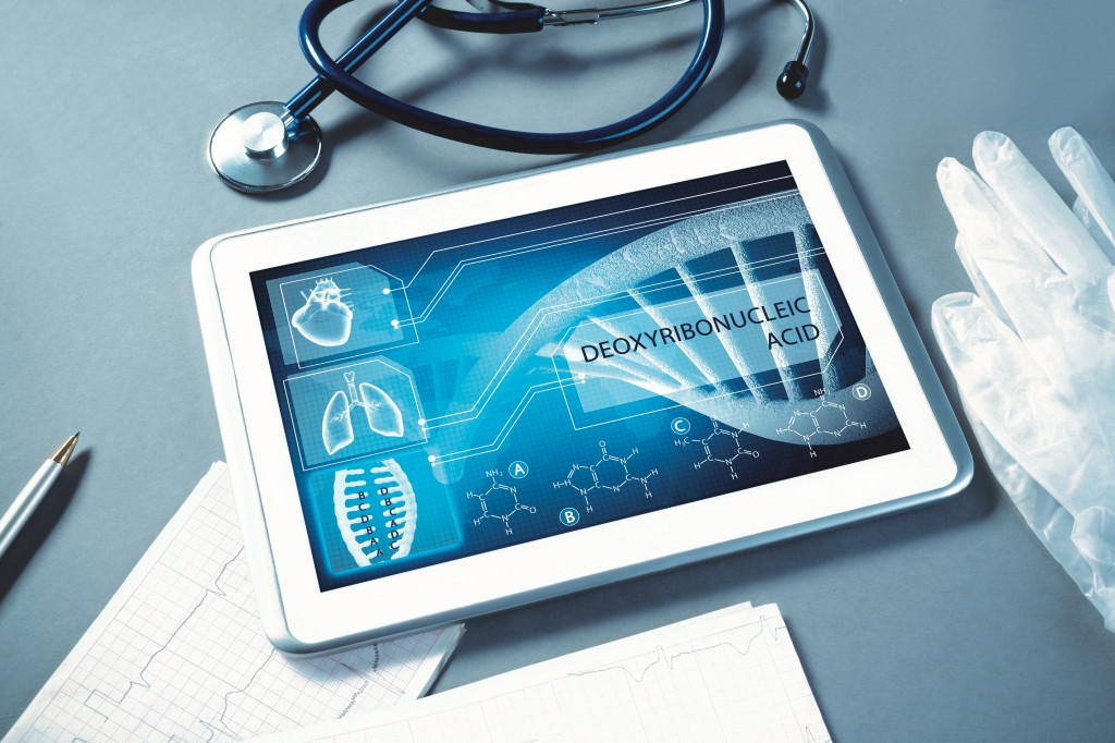 Tablet showing medical data.