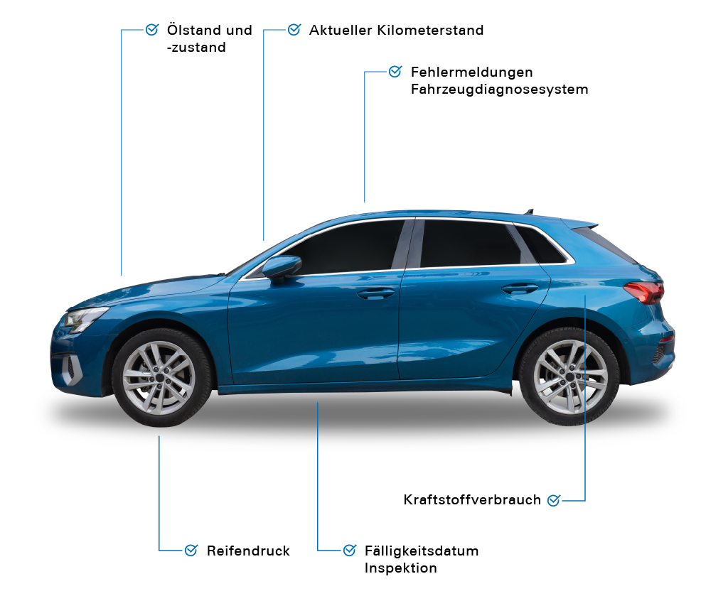 Schaubild eines Pkw mit verschiedenen Datenpunkten 