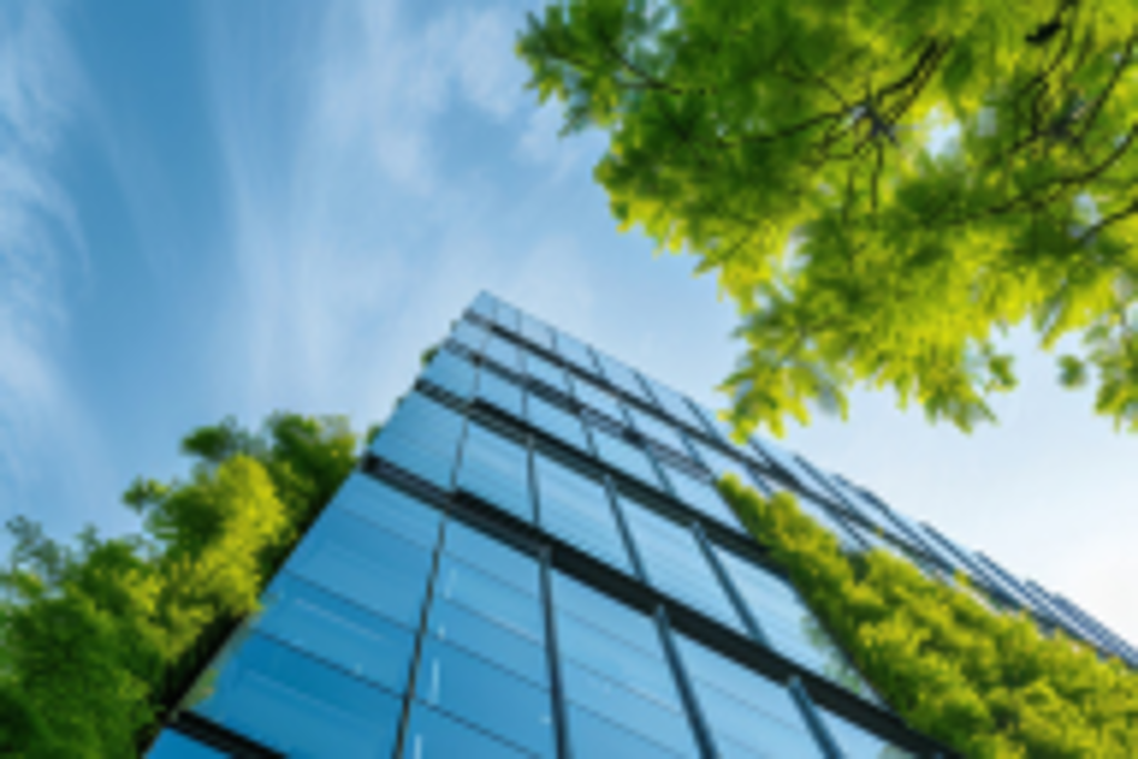 ビルの間から青い空が見えている