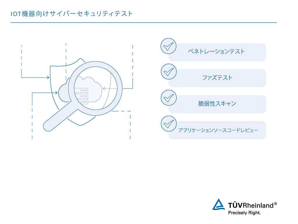 IoT サイバーセキュリティ: ペネトレーションテストやファズテスト、脆弱性スキャンおよびアプリケーション ソースコードレビューで、脆弱性を発見します。