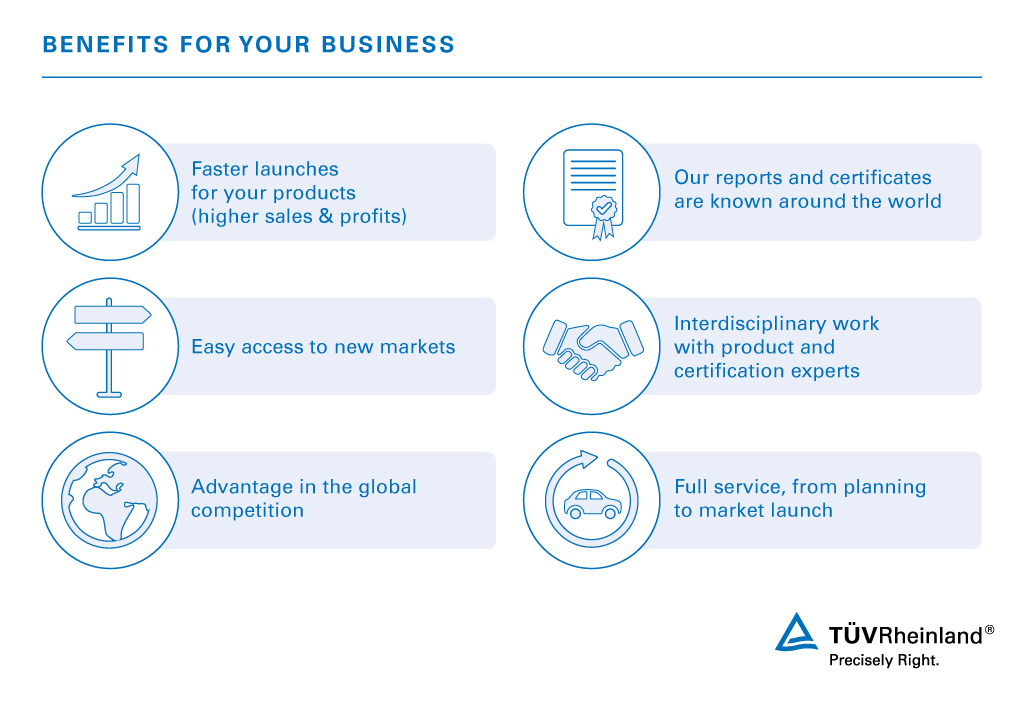 Benefit from the advantages of our market access services for the automotive industry. Worldwide approvals and market access service for automotive businesses | TÜV