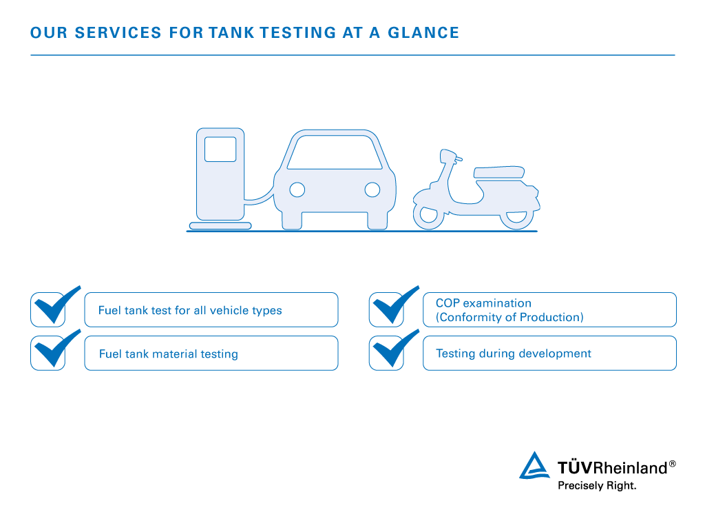 Whether tank testing for cars and motorcycles, fuel tank testing or material testing: Numerous renowned manufacturers, OEMs and suppliers rely on our know-how.