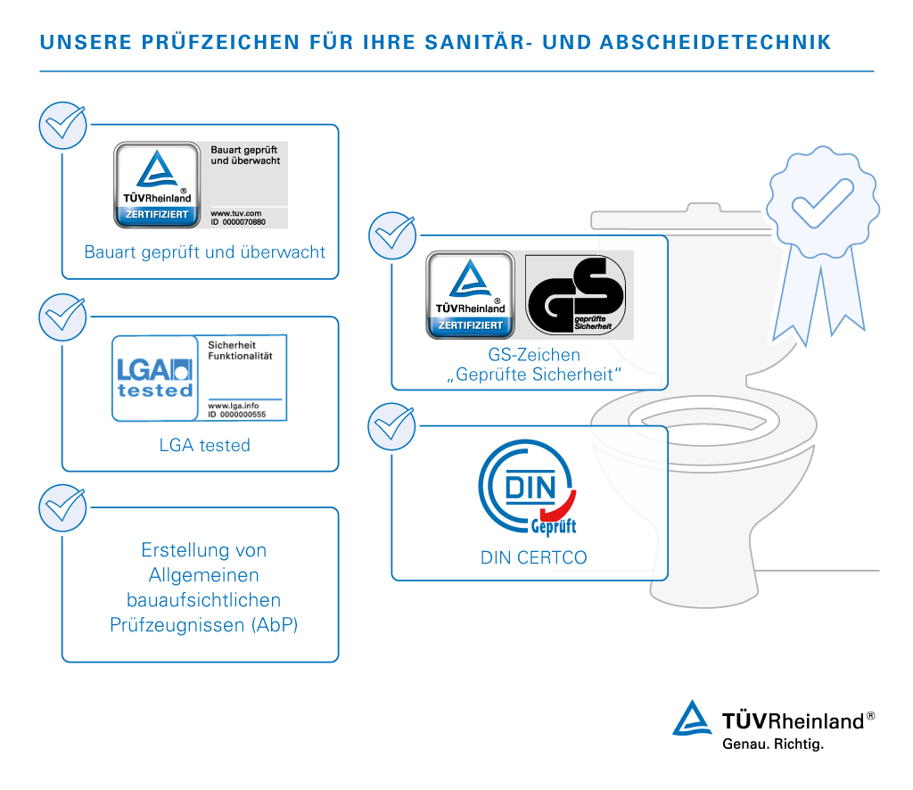 Profitieren Sie bei der Prüfung Ihrer Abscheide- und Sanitärtechnik von unseren anerkannten Prüfzeichen