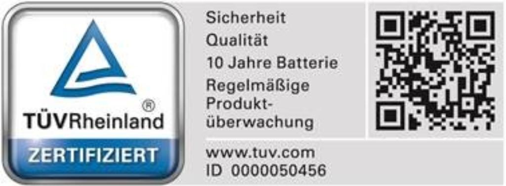 Level II Prüfzeichen für Rauchmelder 10 Jahre Batterielebensdauer