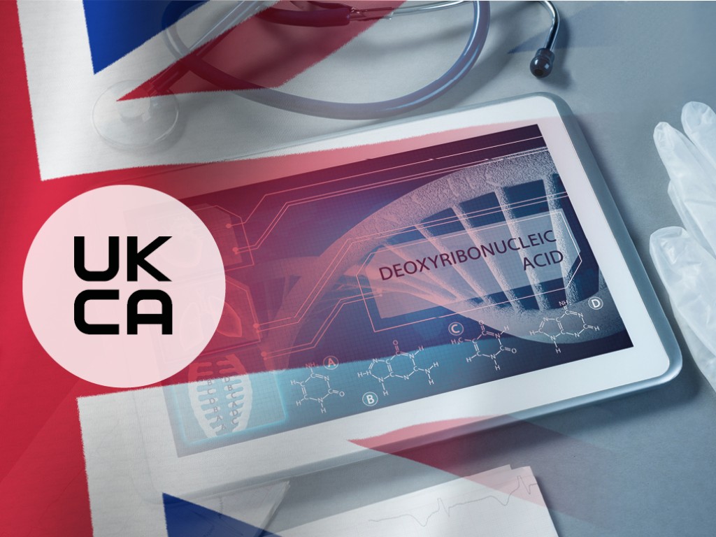 Medical devices and the UK flag, symbolizing the certification for the UK market with UKCA.