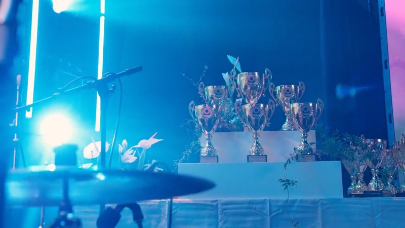 Video: Trophies on a stage at a corporate kick-off event in Stockholm