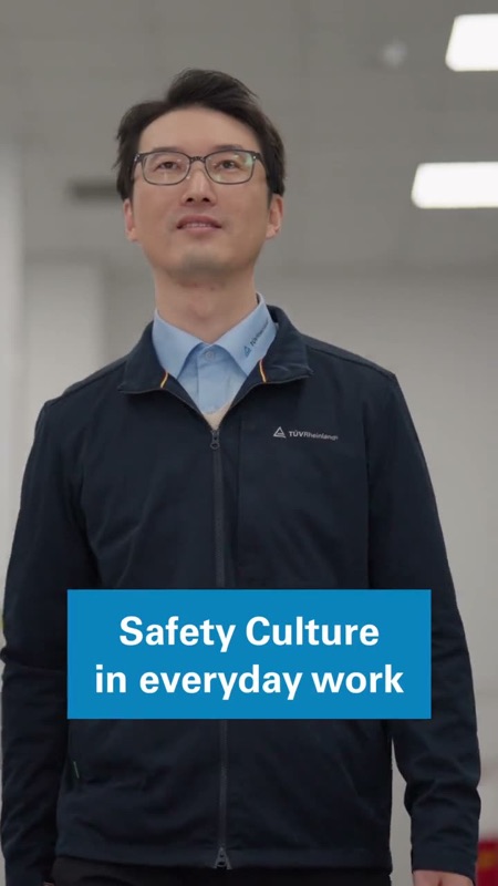 Video: Man in a work jacket at a facility with text overlay about safety culture
